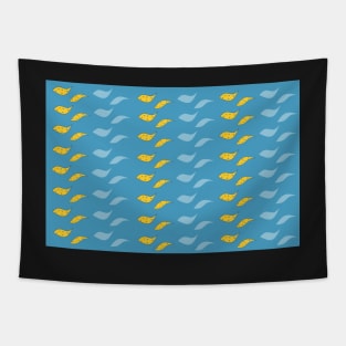 Yellow blue paisley fish on blue backqround Tapestry