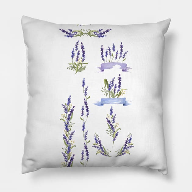 Flower Art Lavender Hand-painted Flowers Purple Green Floral Decor Lot Collage Pillow by narellelouise5695