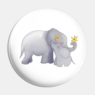 Elephants Holding Flowers Pin