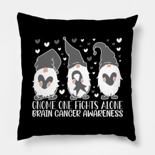 Brain Cancer Awareness Gnome One Fights Alone Pillow