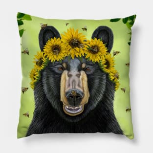 Sunflower Bear with Bees Pillow