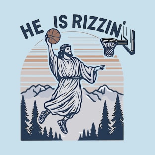 Retro He Is Rizzin' Funny Jesus Playing Basketball T-Shirt