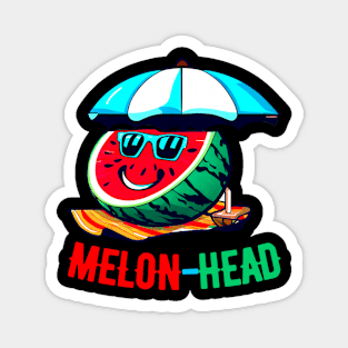 Melon-Head Funny A smiling slice of watermelon on a beach towel with sunglasses Magnet