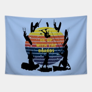 Kitesurfers Be Up With The Boards Retro Style Tapestry