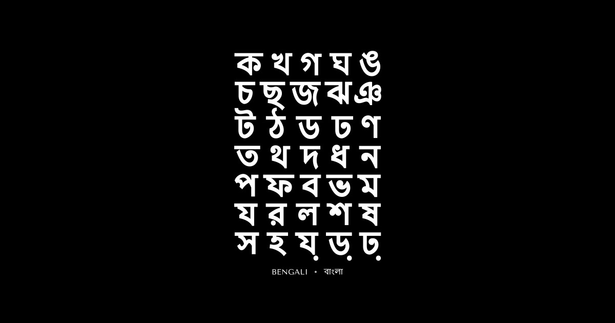 Bengali Alphabet Chart, Bold Bangla Language Chart Black Bengali