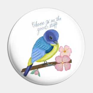 Bird illustration, spring spirits and calligraphy Pin