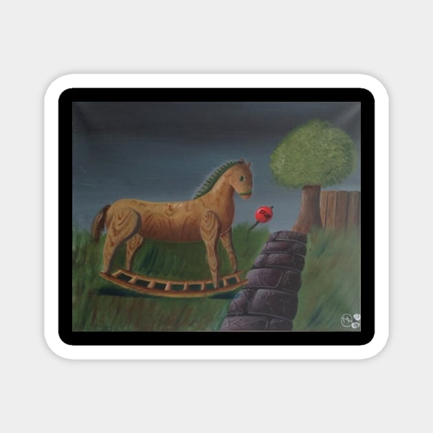 Rocking Horse in Park Magnet by ManolitoAguirre1990