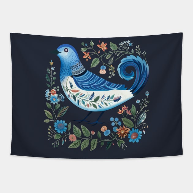 Blue Bird Scandinavian Art Tapestry by Studio Red Koala