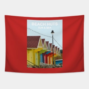 Beach Huts. Sun and Sea Summer. travel poster design Gift Tapestry