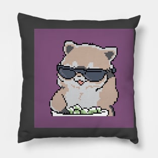 Illustration Raccon with Glasses Pixel Style Pillow