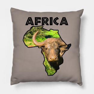 Africa Wildlife Map Muddy Buffalo Black Text Pillow