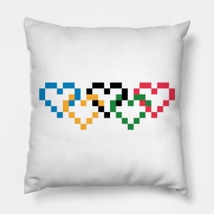 Pixel Heart Shaped Olympic Colored Linked Rings Pillow