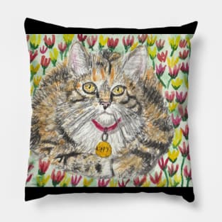 Cute cat tulips art painting Pillow