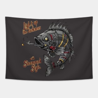 Pescado Steampunk: Elegancia Mecánica para Iluminar la Oscuridad Tapestry