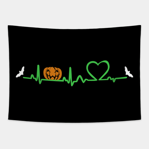 Halloween Pumpkin Heartbeat T-shirt Tapestry by JDaneStore