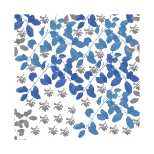 Blue Leaves pattern, blue, white, grey, T-Shirt