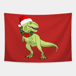 Christmas T-Rex Santa Tapestry