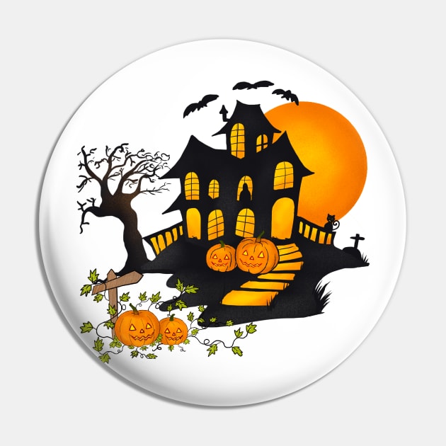 Halloween Pumpkins Scary and Spooky Haunted House Pin by The Little Store Of Magic