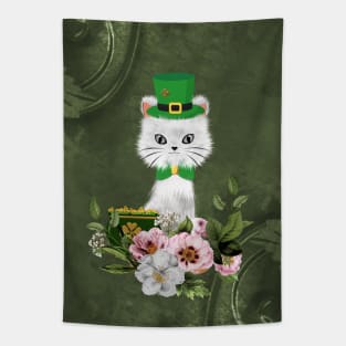 Happy st. patrick’s day, cute little cat and flowers Tapestry