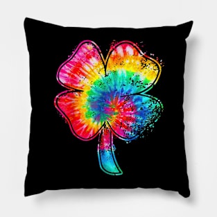 Tie Dye Shamrock Lucky Four Leaf Happy St Patrick's Day Pillow