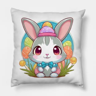 Cute easterbunny with bowtie and hat Pillow