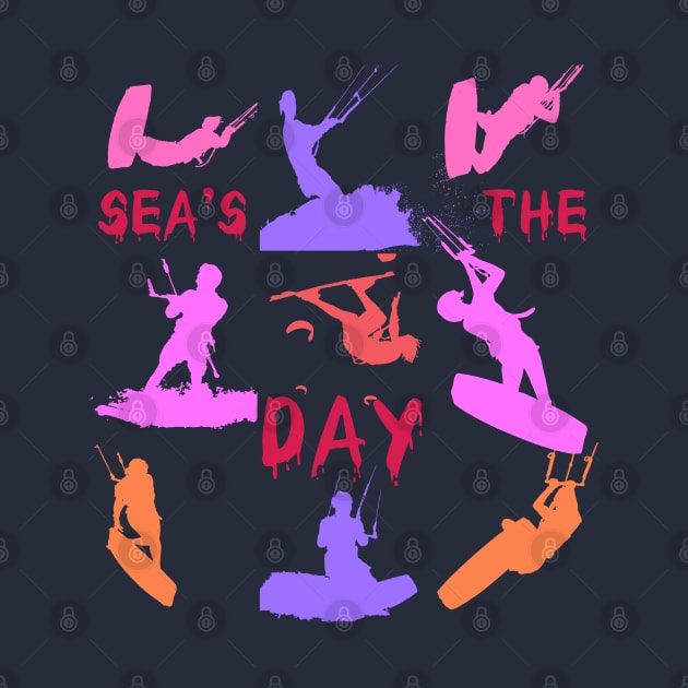 Kitesurfer Silhouette Pattern With Seas The Day Quote by taiche