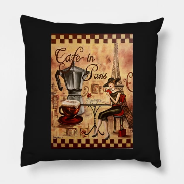 Cafe Paris Pillow by Artbythree