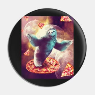 Funny Space Sloth With Pizza Pin