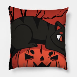 Black cat on pumpkin Pillow