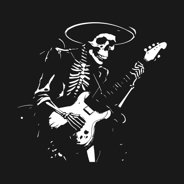 skeleton with hat playing the guitar by lkn