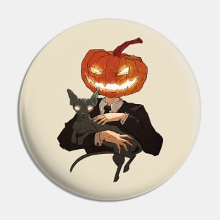 Evil pumpkin with his sinister cat Pin