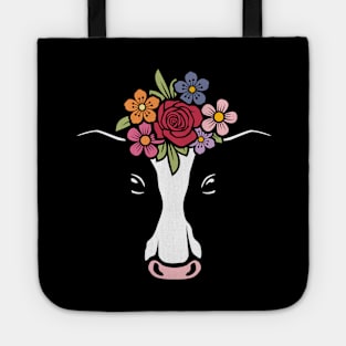 Cow Head With Colorful Flowers Tote