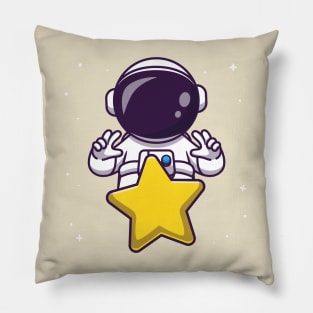 Cute Astronaut With Star In Space Cartoon Pillow