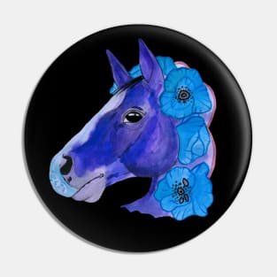 Blue watercolor horse Pin