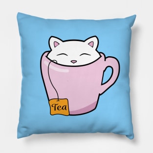 Cute cat in a pink cup of tea Pillow