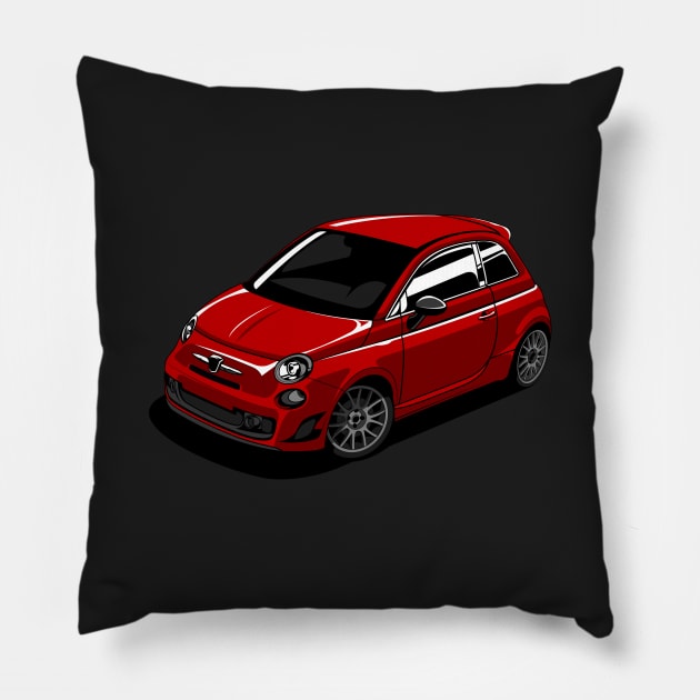 Bright red abarth 595 Pillow by pujartwork