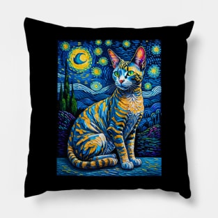 The Devon Rex Cat in starry night Pillow