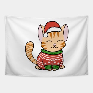 Christmas Sweater Orange Tabby Cat Tapestry