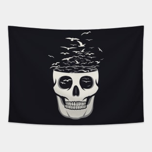 Skull art with birds Tapestry