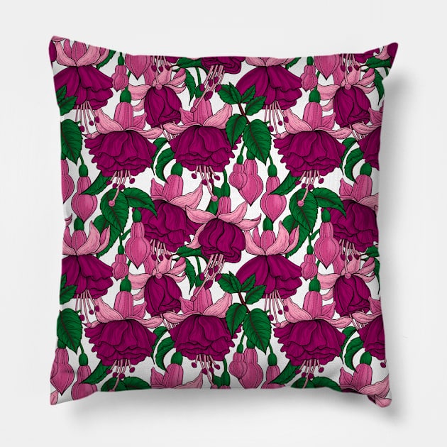 Fuchsia on white Pillow by katerinamk