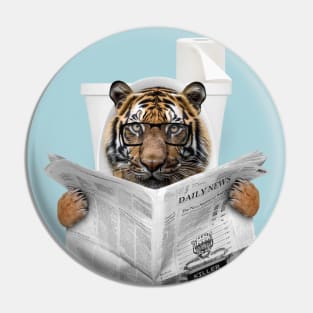 Tiger Reading Newspaper in Toilet Pin