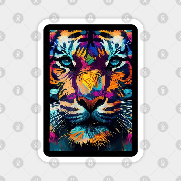 Pop Art Tiger Face In Vibrant Colors - A Unique and Playful Art Print For Animal Lovers Magnet by Whimsical Animals