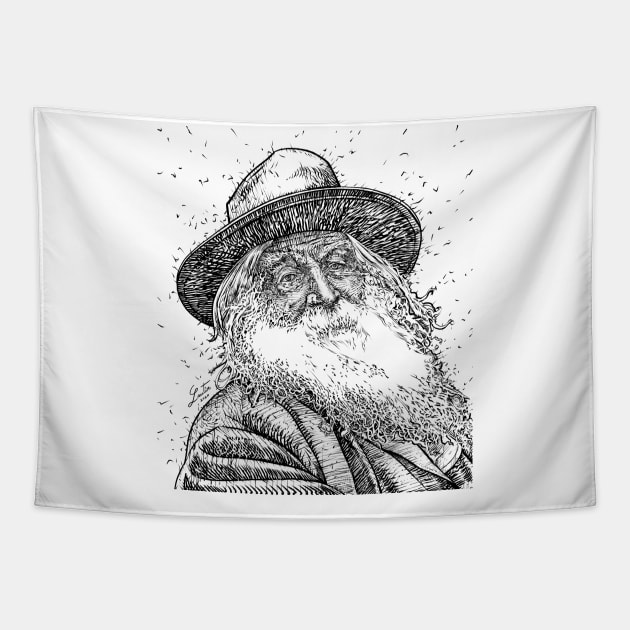 WALT WHITMAN ink portrait Tapestry by lautir