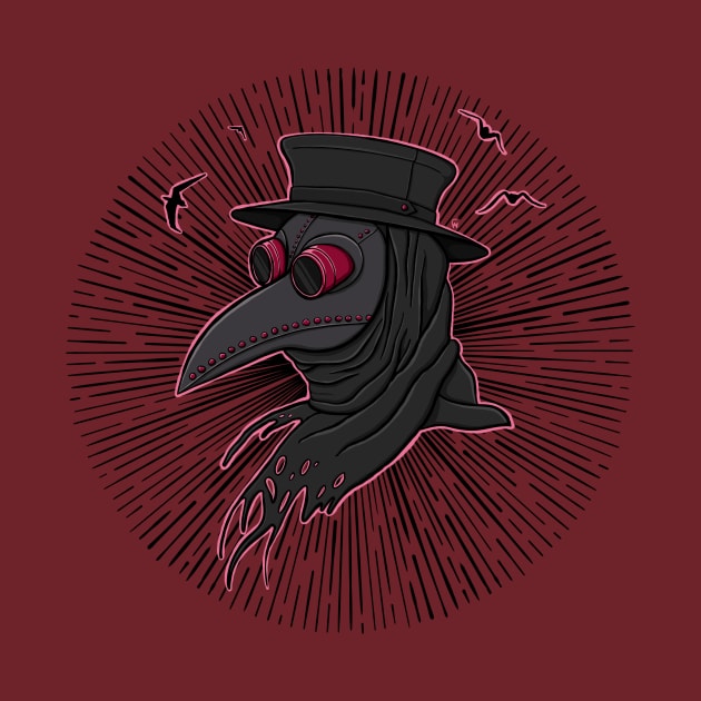 Pink Creepy Plague Doctor Steampunk Style Illustration by AlmightyClaire