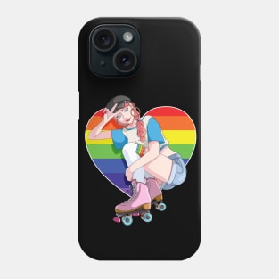 Roller Girl Skater Skates Skating Rainbow Heart Phone Case