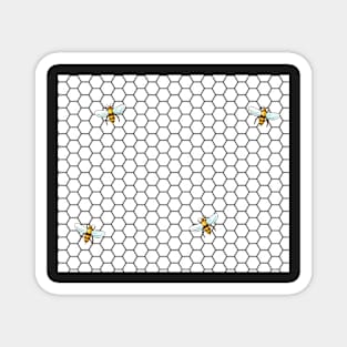 Black and White Honeycomb and Bees Magnet