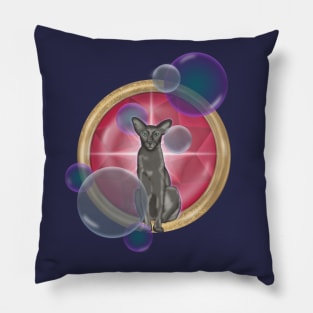 Oriental cat with soap bubbles on the background of a large red ruby Pillow