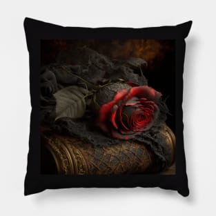 Dark Red Rose with Black Lace Pillow