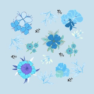 Blue Flower Pattern T-Shirt