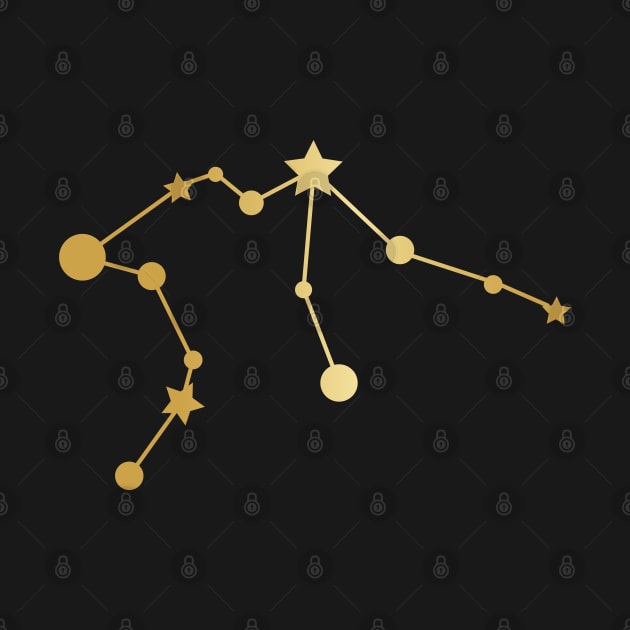 Aquarius Zodiac Constellation in Gold - Black by Kelly Gigi